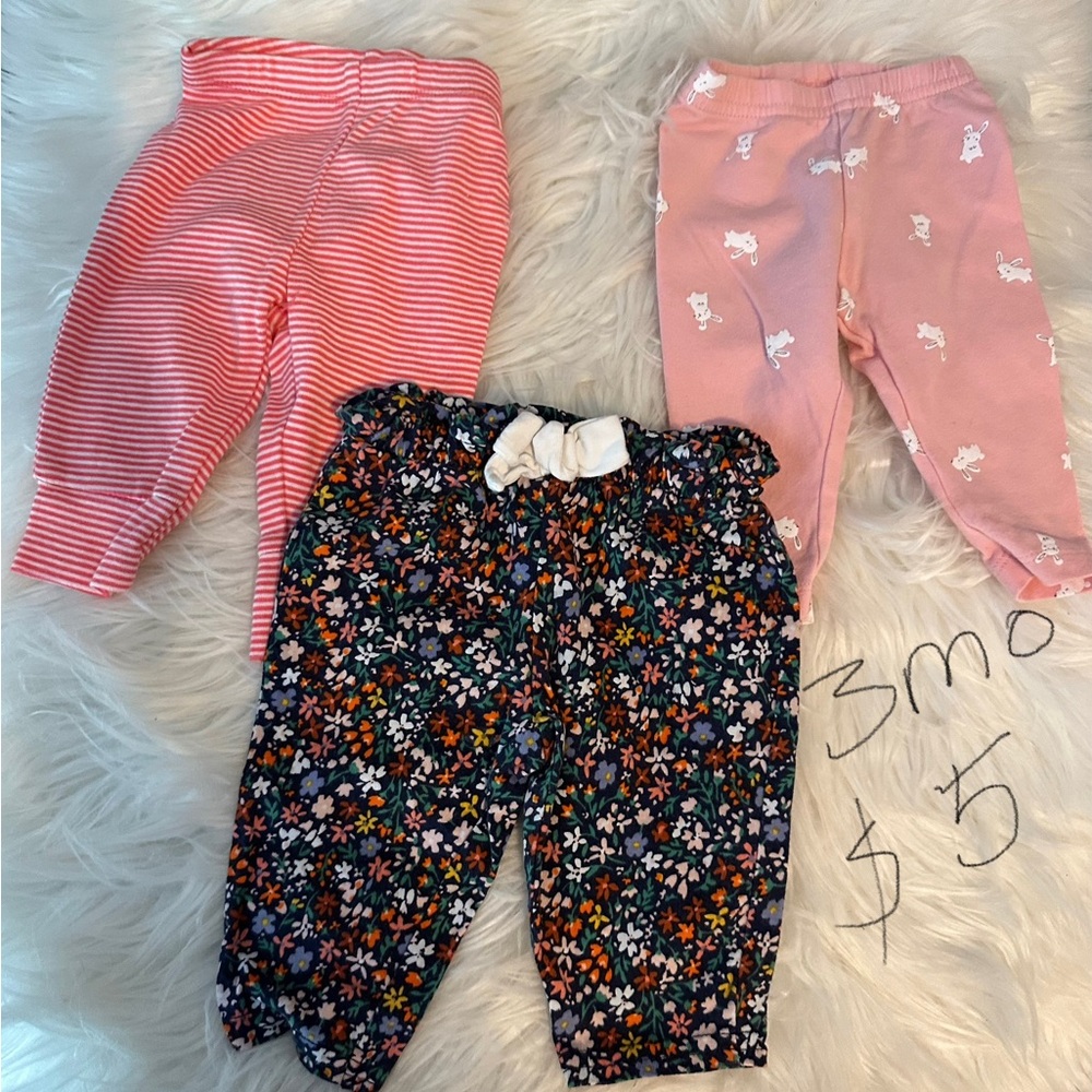 Floral and Striped Baby Pants Set